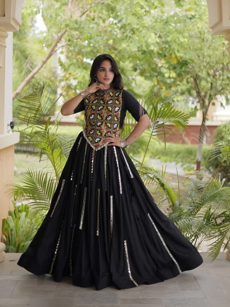 Black Navratri 2026 Rayon Lehenga Choli with Multi Mirror Lace Work at Bulk Stock Available 