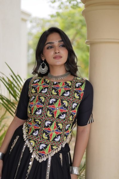 Black Navratri 2026 Rayon Lehenga Choli with Multi Mirror Lace Work at Bulk Stock Available Navratri Lehnega Choli