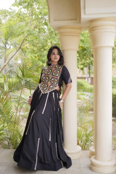 Black Navratri 2026 Rayon Lehenga Choli with Multi Mirror Lace Work at Bulk Stock Available Navratri Lehnega Choli