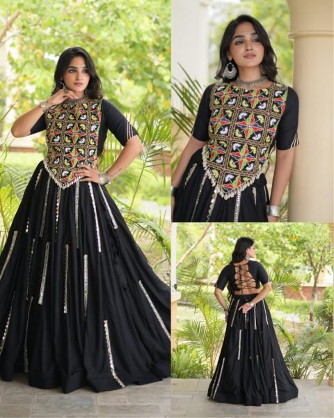 Black Navratri 2026 Rayon Lehenga Choli with Multi Mirror Lace Work at Bulk Stock Available Navratri Lehnega Choli