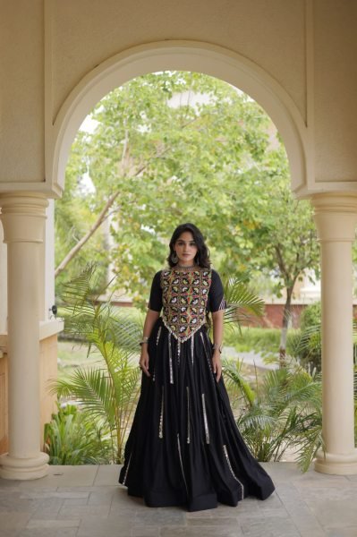 Black Navratri 2026 Rayon Lehenga Choli with Multi Mirror Lace Work at Bulk Stock Available Navratri Lehnega Choli