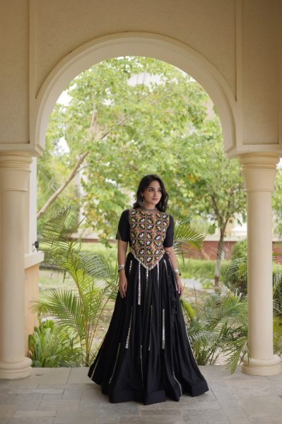 Black Navratri 2026 Rayon Lehenga Choli with Multi Mirror Lace Work at Bulk Stock Available Navratri Lehnega Choli