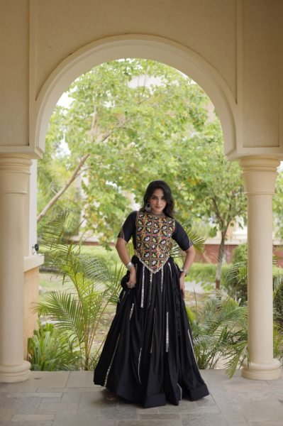 Black Navratri 2026 Rayon Lehenga Choli with Multi Mirror Lace Work at Bulk Stock Available Navratri Lehnega Choli
