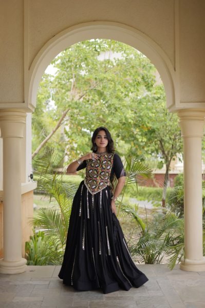 Black Navratri 2026 Rayon Lehenga Choli with Multi Mirror Lace Work at Bulk Stock Available Navratri Lehnega Choli