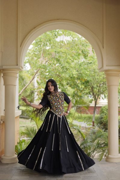 Black Navratri 2026 Rayon Lehenga Choli with Multi Mirror Lace Work at Bulk Stock Available Navratri Lehnega Choli