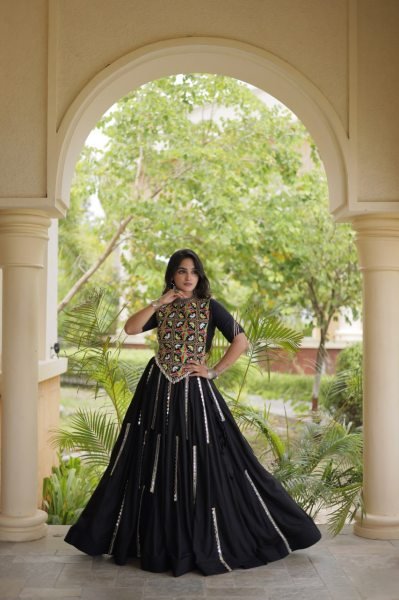 Black Navratri 2026 Rayon Lehenga Choli with Multi Mirror Lace Work at Bulk Stock Available Navratri Lehnega Choli