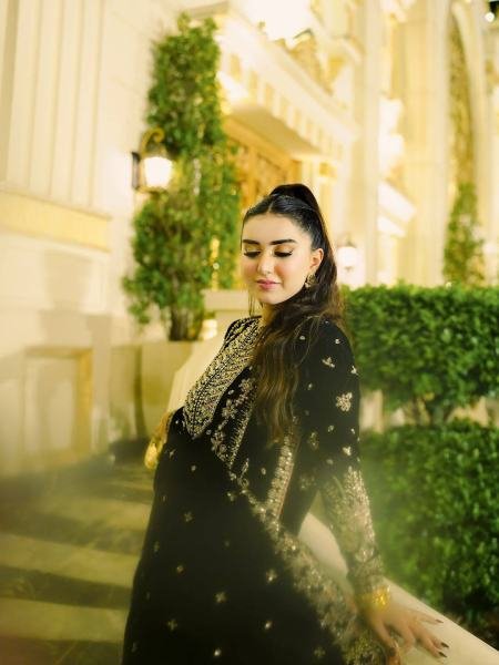 Black Pakistani Embroidered GMY Silk Kurti Plazzo Dupatta Set For Partywear Ready To Wear Collection