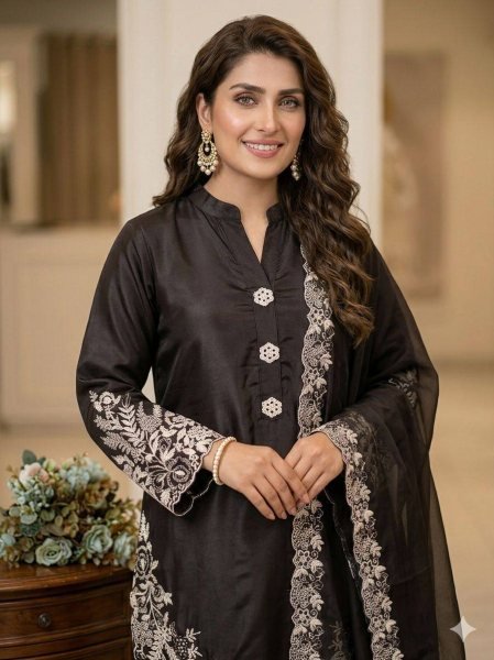 Black Pakistani-Style Embroidered Suit Set With Dupatta for Special Occasions  Ready To Wear Collection