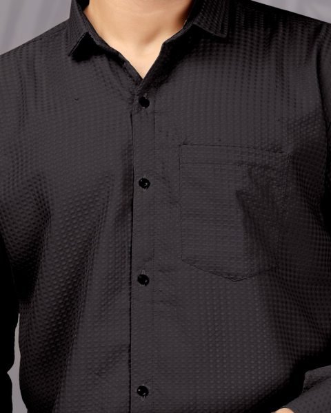 Black Popcorn Fabric Shirt for Men Stylish Daily Wear Mens Shirt