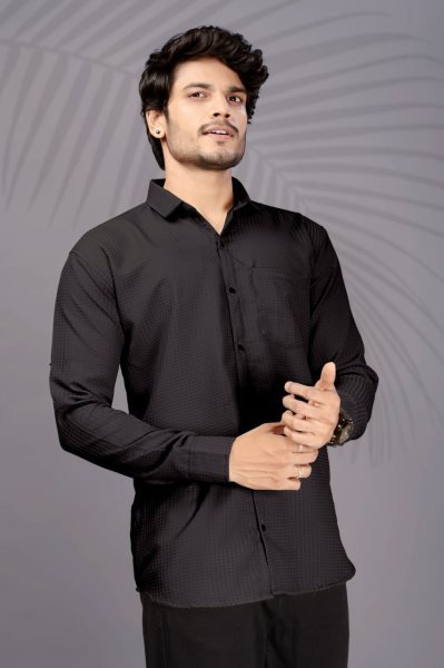 Black Popcorn Fabric Shirt for Men Stylish Daily Wear Mens Shirt