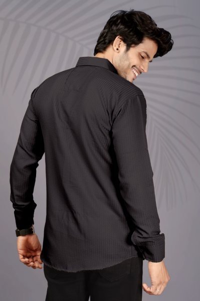 Black Popcorn Fabric Shirt for Men Stylish Daily Wear Mens Shirt