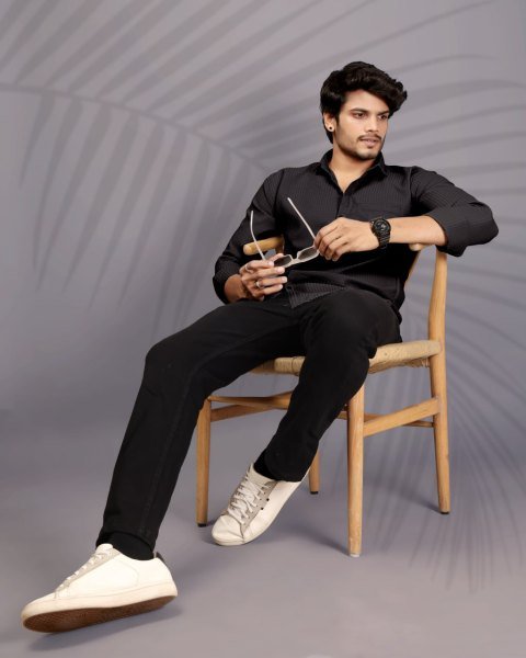 Black Popcorn Fabric Shirt for Men Stylish Daily Wear Mens Shirt