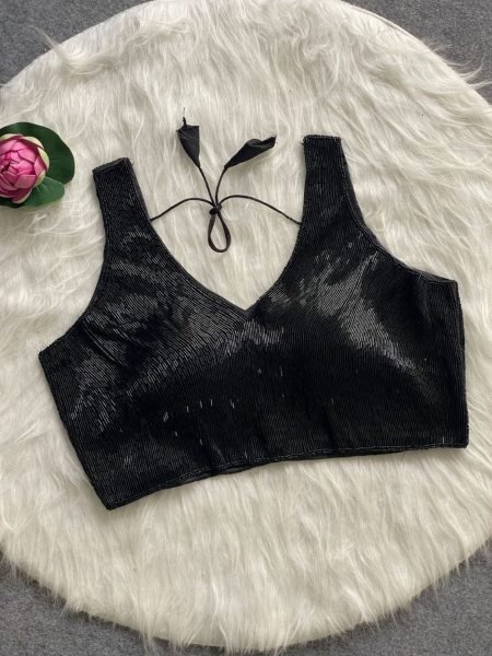 Black Pure Silk Handcrafted Blouse with Pipe Moti  Pearl   Beads Work Ready to Wear Wholesale Manufacturer Rate 