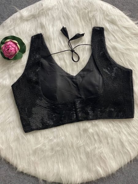 Black Pure Silk Handcrafted Blouse with Pipe Moti  Pearl   Beads Work Ready to Wear Wholesale Manufacturer Rate Blouse Collection
