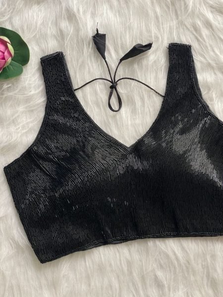 Black Pure Silk Handcrafted Blouse with Pipe Moti  Pearl   Beads Work Ready to Wear Wholesale Manufacturer Rate Blouse Collection