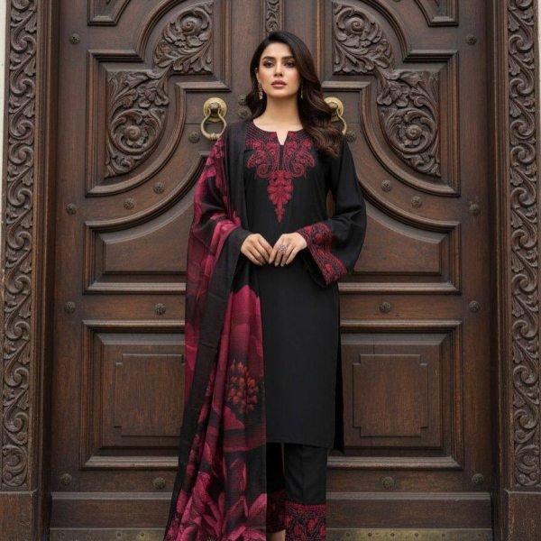 Black Rayon Cotton Casual Wear Suit with Thread Work and Dupatta Ready To Wear Collection