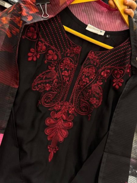 Black Rayon Cotton Casual Wear Suit with Thread Work and Dupatta Ready To Wear Collection