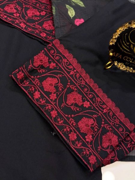 Black Rayon Cotton Casual Wear Suit with Thread Work and Dupatta Ready To Wear Collection