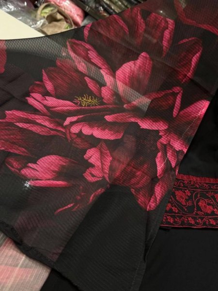 Black Rayon Cotton Casual Wear Suit with Thread Work and Dupatta Ready To Wear Collection