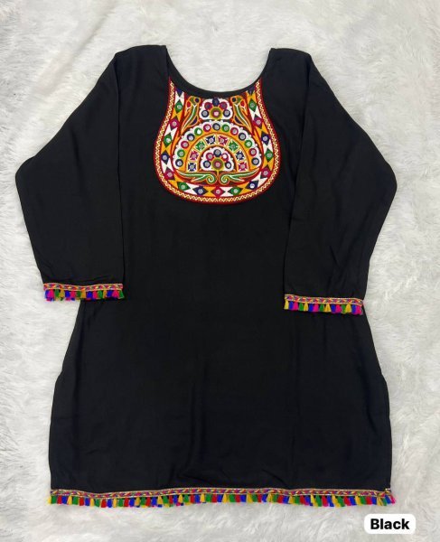 Black Rayon Mirror Work Short Kurti with Gamthi Lace Perfect for Navratri Garba Nights Navratri Collection