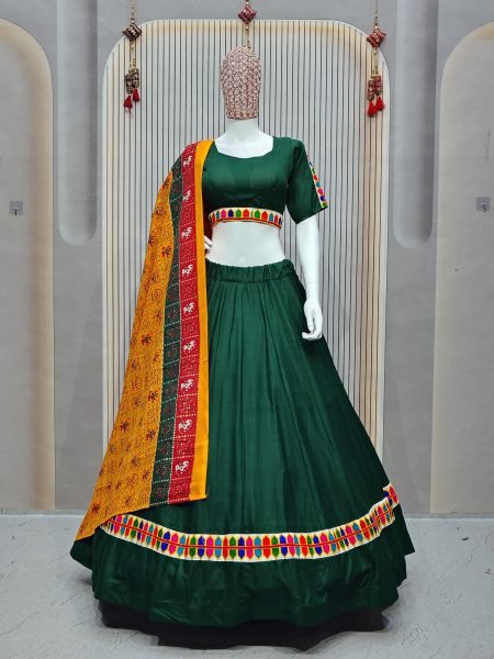 Black Rayon Navratri Chaniya Choli with Gamthi Patchwork Dupatta for Garba Special Navratri Lehnega Choli
