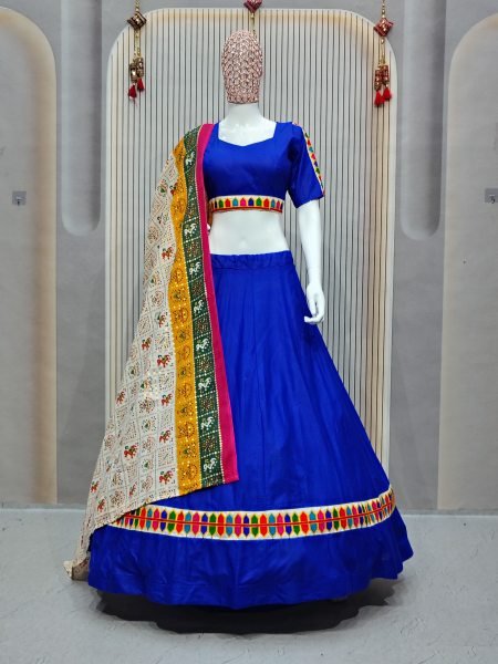 Black Rayon Navratri Chaniya Choli with Gamthi Patchwork Dupatta for Garba Special Navratri Lehnega Choli