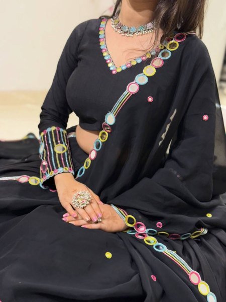 Black Rayon Navratri Lehenga Choli with Embroidery and Real Mirror Work for Navrati Navratri Lehnega Choli