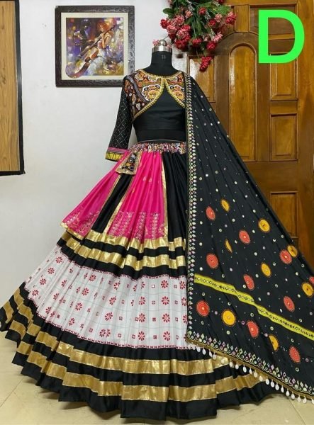 Black Real Mirror   Gota Patti Work Silk Lehenga Choli  Navratri Lehnega Choli