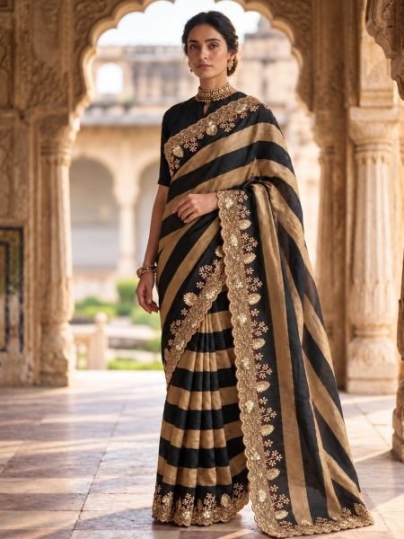 Black Salsa Silk Embroidered Saree with Mono Banglory Blouse at Factory Price Sarees 
