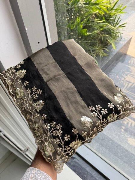 Black Salsa Silk Embroidered Saree with Mono Banglory Blouse at Factory Price Silk Sarees Wholesale