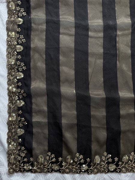 Black Salsa Silk Embroidered Saree with Mono Banglory Blouse at Factory Price Silk Sarees Wholesale