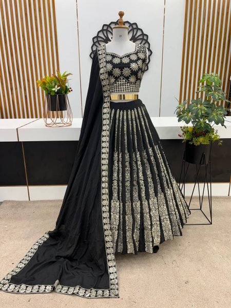 Black   Silver Designer Chinnon Lehenga Set Bold Party Look for Global Events Designer Lehenga Choli