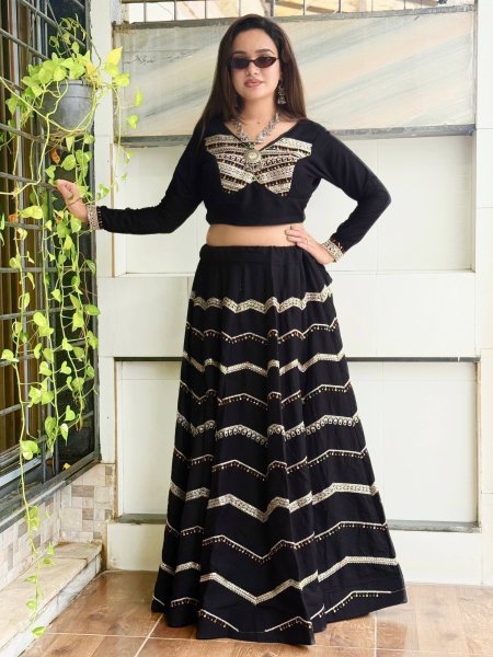 Black Stitched Pure Rayon Lehenga with Heavy Coding Embroidery Work for Garba Night Navratri Lehnega Choli