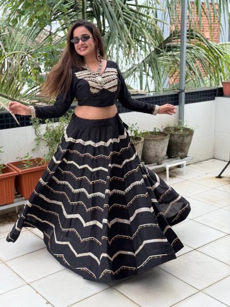 Black Stitched Pure Rayon Lehenga with Heavy Coding Embroidery Work for Garba Night Navratri Lehnega Choli