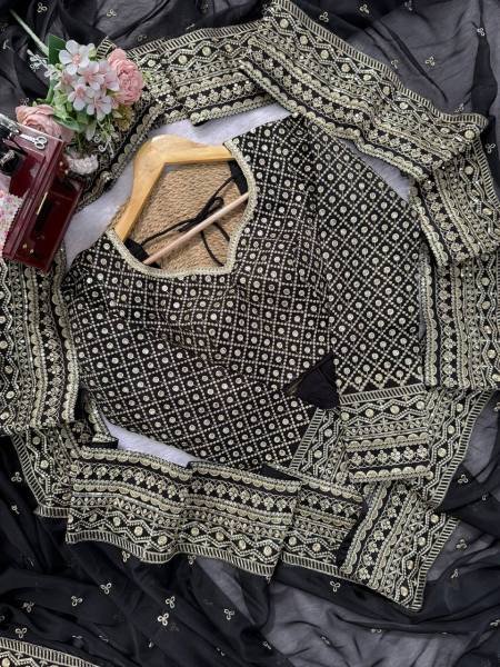Black Tibby Silk Party Wear Saree with Sequin, Thread Work And Full Sleeve Blouse Silk Sarees Wholesale