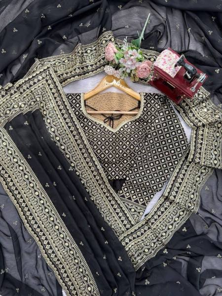 Black Tibby Silk Party Wear Saree with Sequin, Thread Work And Full Sleeve Blouse Silk Sarees Wholesale