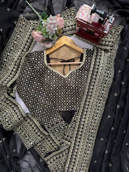 Black Tibby Silk Party Wear Saree with Sequin, Thread Work And Full Sleeve Blouse Silk Sarees Wholesale