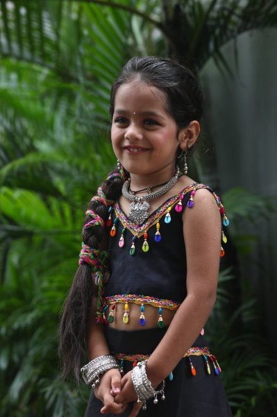 Black Traditional Roman Silk Kids Lehenga Choli Garba Night Special Girls Wear