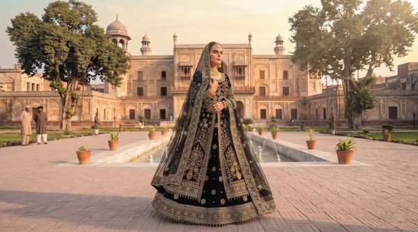 Black Velvet Wedding Lehenga with Embroidered Anarkali Top and Heavy Net Dupatta Wedding Bridal Dress Wholesale