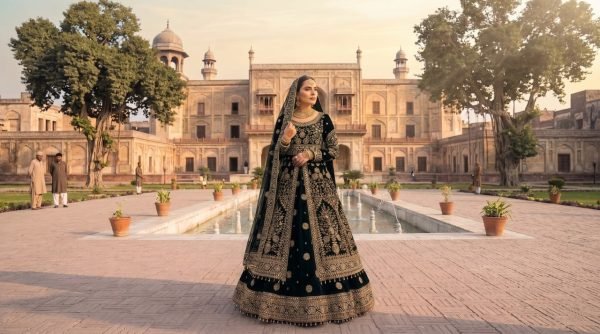 Black Velvet Wedding Lehenga with Embroidered Anarkali Top and Heavy Net Dupatta Wedding Bridal Dress Wholesale