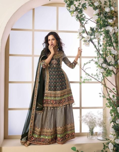 Black Viscose Crepe Silk Sharara Suit with Aari Embroidery Designer Readymade Set Designer Plazzo Salwar Suits Wholesale