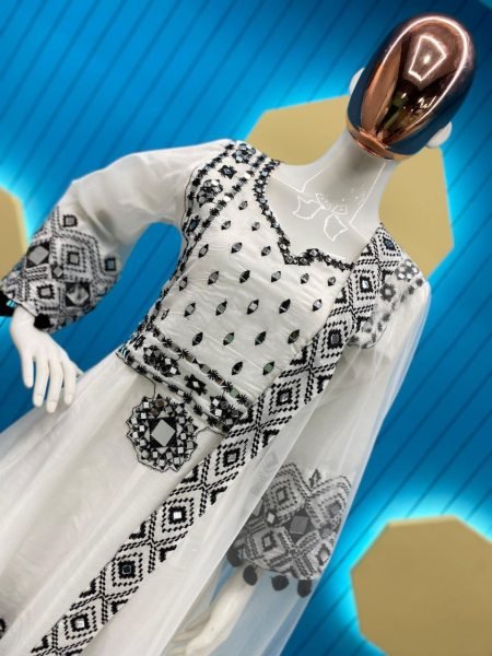 Black   White Coloured Beautiful Embroidery Suit  Embroidery Kurtis 