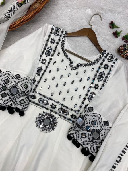 Black   White Coloured Beautiful Embroidery Suit  Embroidery Kurtis 