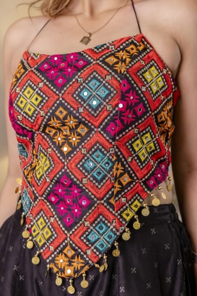 Black Women s Bangalori Silk Embroidered Top with Flared Pure Butti Palazzo Set Navratri Collection