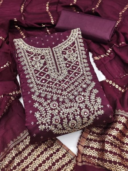 Bliss Flair Heavy Designer Chanderi Silk Dress Material with Dupatta Kodding Embroidery Leading Surat Based Dress Material Companies Dress Material 