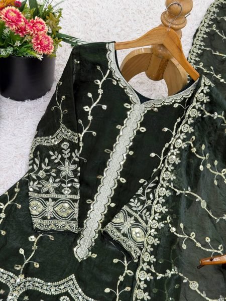 Bloom Green Fendy Silk Embroidered Kurti Plazzo Set with Heavy Dupatta for  Festival  Wear  Ready To Wear Collection