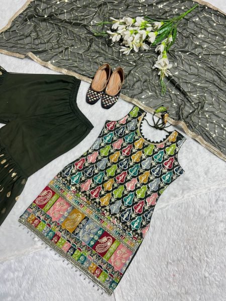 Bloom Faux Georgette Sequins Embroidered Sharara Set with Fancy Lace Dupatta for Party Wear  Ready To Wear Collection