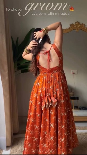 Bloom KesriyaNC Silk Kali Cut Silk   Thread   Sequins Work  Gown with Pant   Dupatta for Reseller  Anarkali Kurtis 