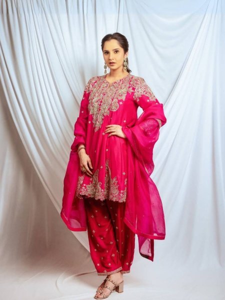 Bloom Vichitra Embroidered Red  Suit with Organza Dupatta For Women |2025 