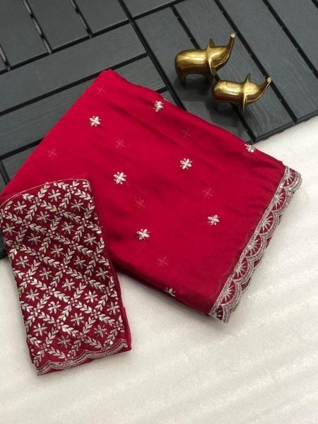 Blooming Red Rangoli Silk Designer Saree with Zari Work Silk Sarees Wholesale